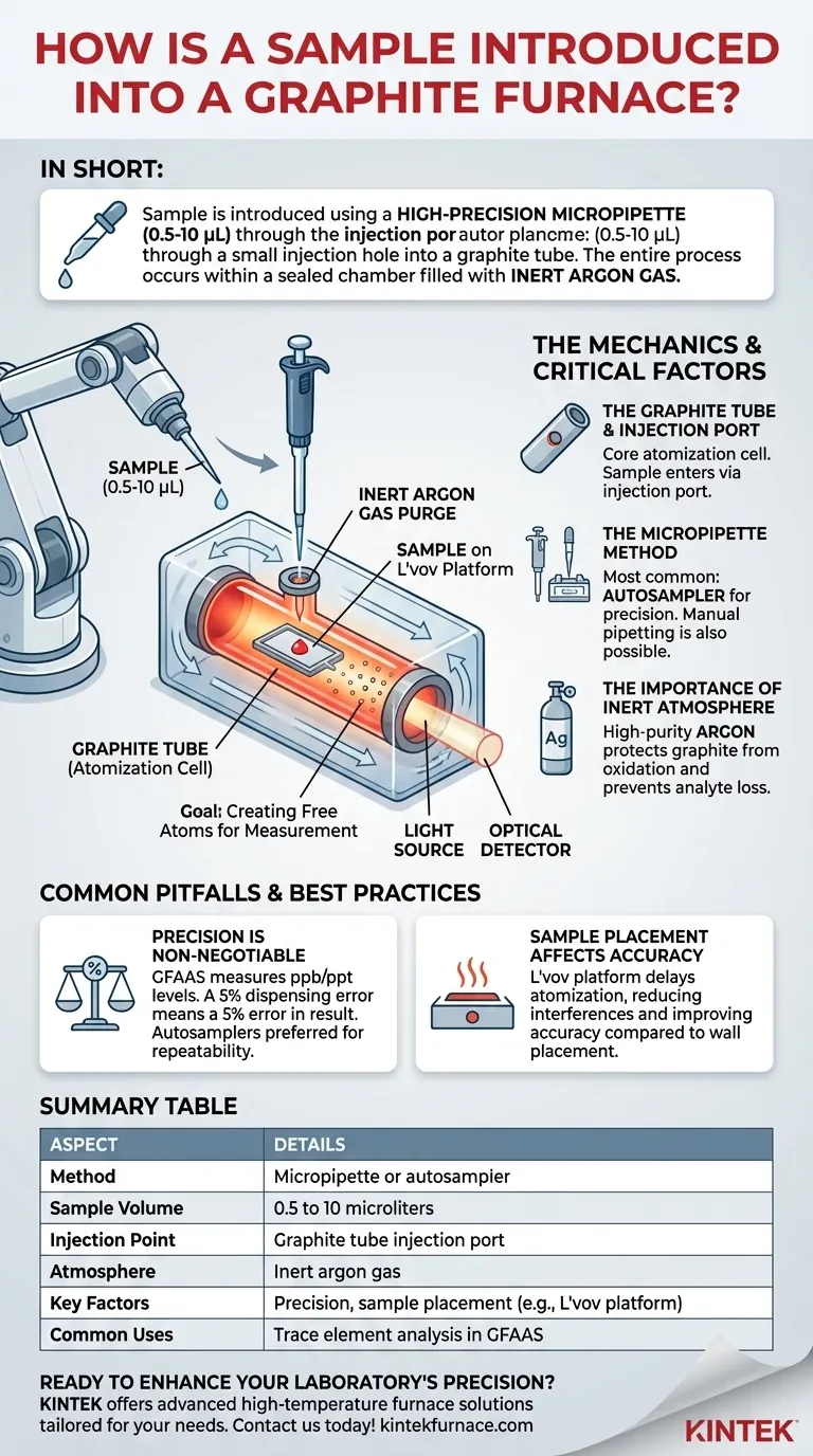 Como uma amostra é introduzida em um forno de grafite? Domine a Análise Precisa com Técnicas Especializadas Guia Visual