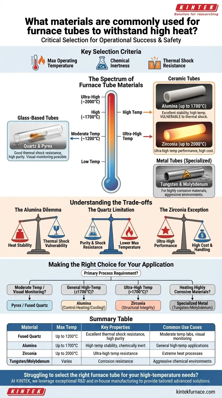 What materials are commonly used for furnace tubes to withstand high heat? Choose the Best for Your Lab Visual Guide