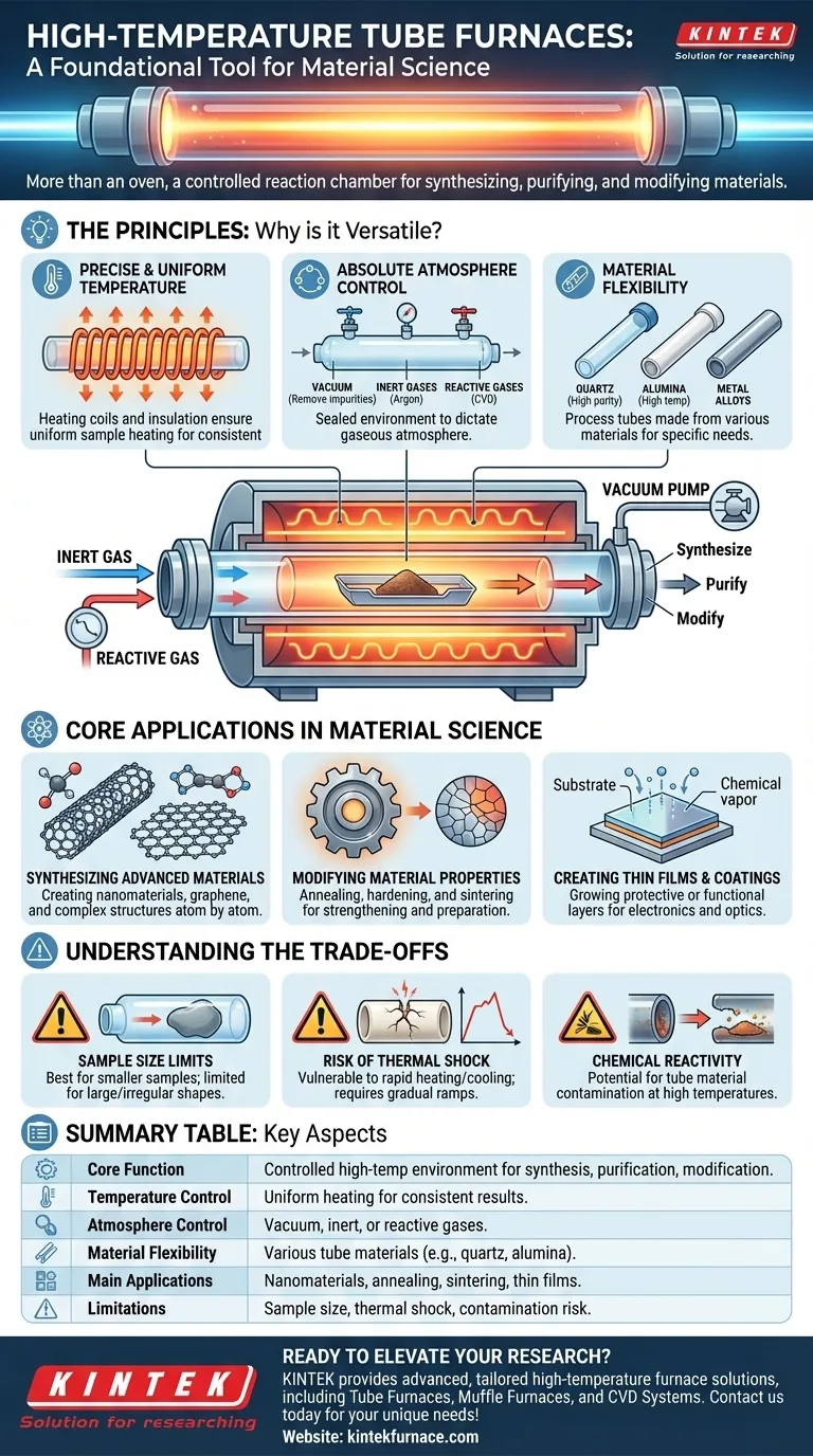 Come viene utilizzata una fornace a tubo ad alta temperatura nella scienza dei materiali? Sblocca la sintesi e il controllo precisi dei materiali Guida Visiva