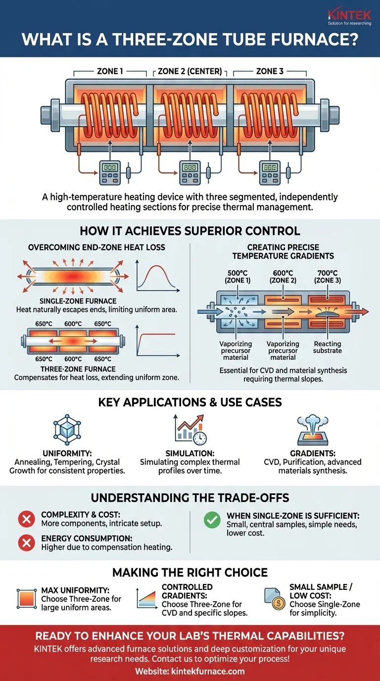 Qu'est-ce qu'un four tubulaire à trois zones ? Obtenez un contrôle thermique précis pour le traitement avancé des matériaux Guide Visuel