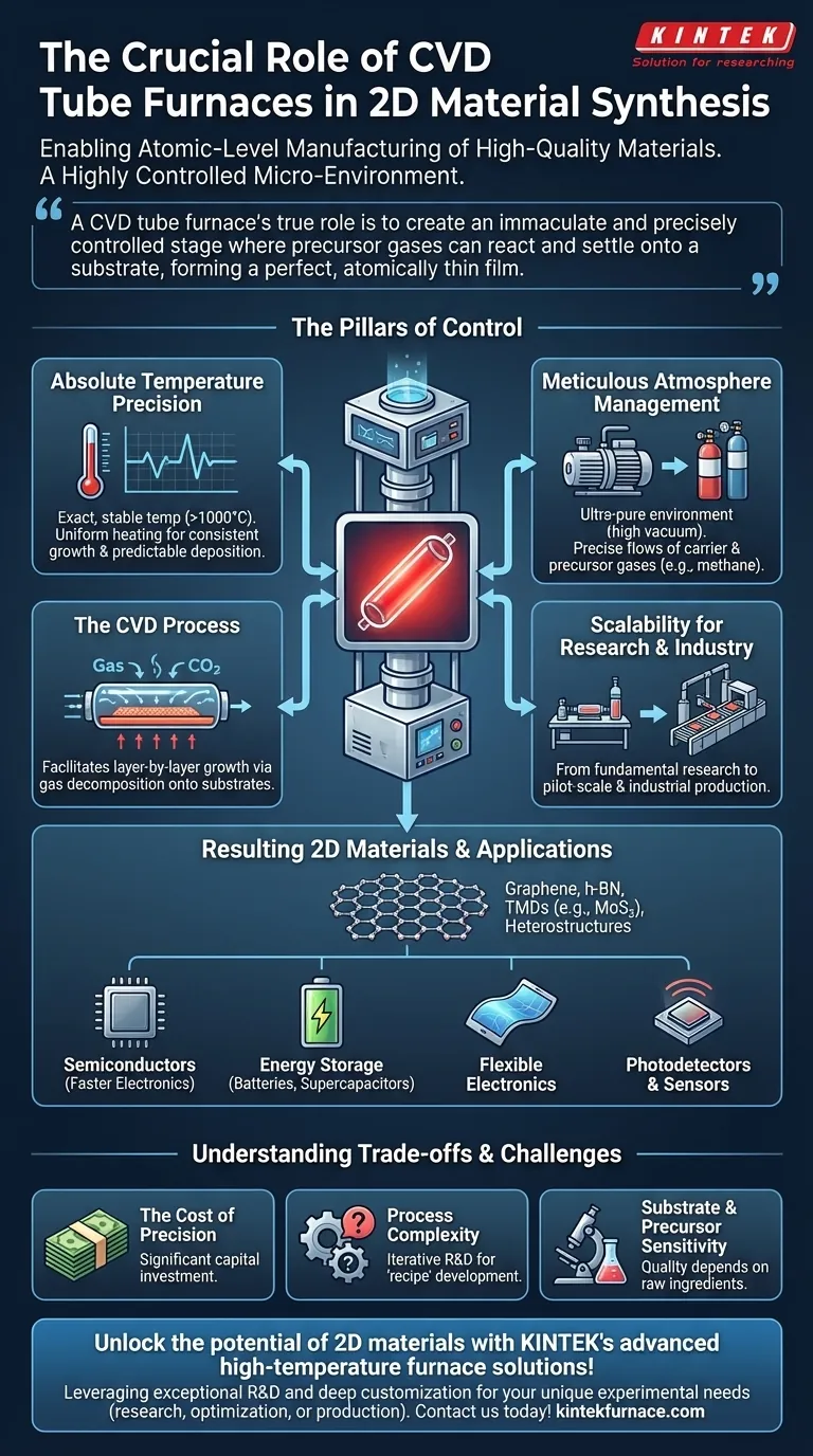 Quel rôle jouent les systèmes de frittage en four tubulaire CVD dans la synthèse des matériaux 2D ? Permettre la croissance de couches atomiques de haute qualité Guide Visuel