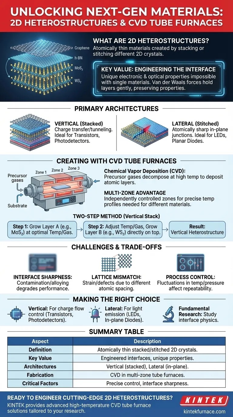O que são heteroestruturas 2D e como são criadas usando fornos de tubo CVD? Desbloqueie a Engenharia de Materiais em Escala Atômica Guia Visual