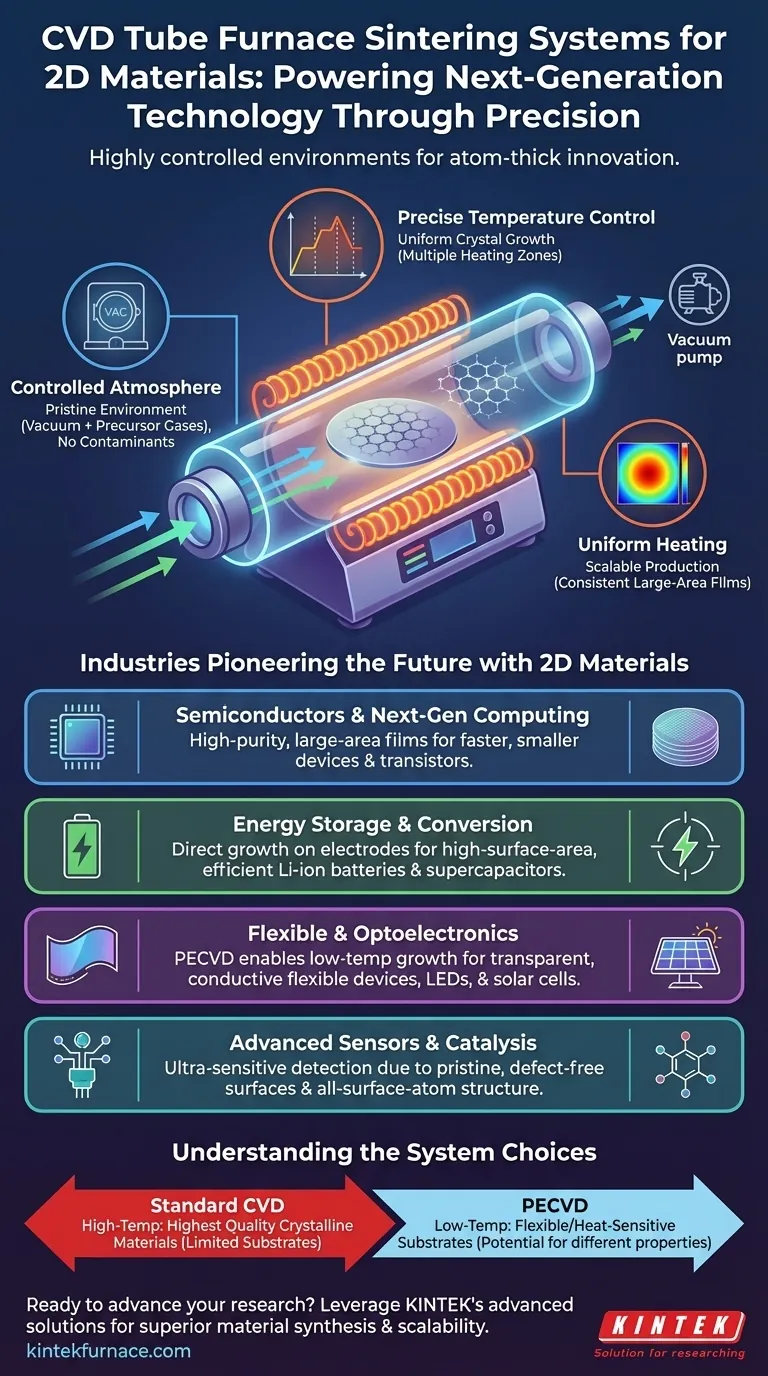 Quais indústrias e campos de pesquisa se beneficiam dos sistemas de fornos tubulares CVD para materiais 2D? Desbloqueie Inovações Tecnológicas de Próxima Geração Guia Visual