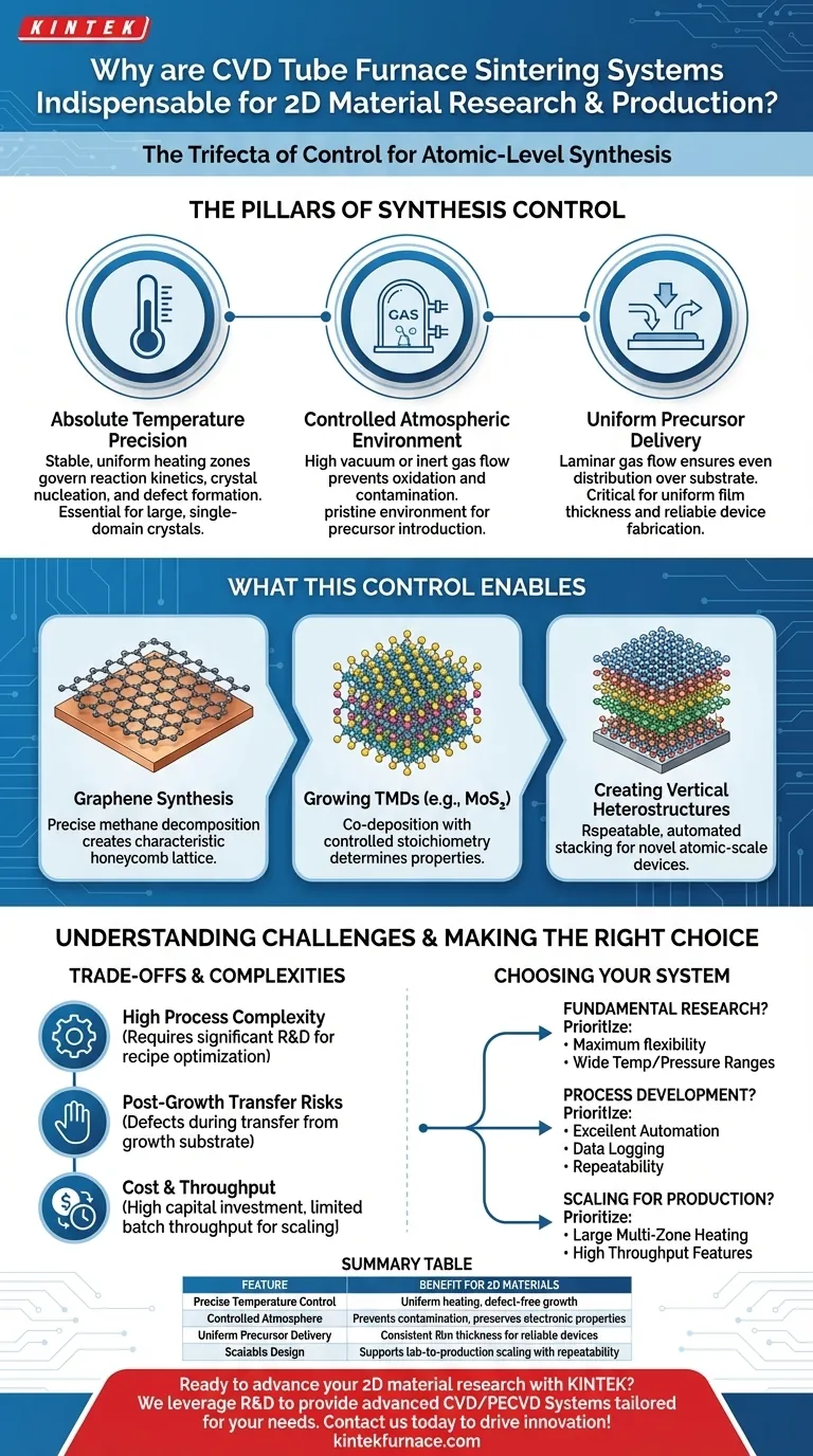 Warum sind CVD-Rohrofen-Sinteranlagen für die Forschung und Produktion von 2D-Materialien unverzichtbar? Erschließen Sie atomare Präzision Visuelle Anleitung