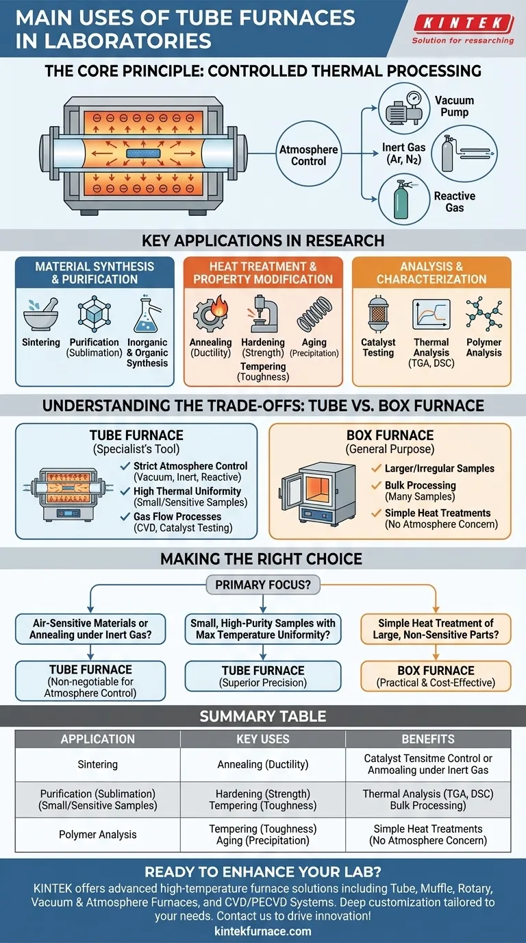 What are the main uses of tube furnaces in laboratories? Unlock Precision in Material Synthesis and Heat Treatment Visual Guide