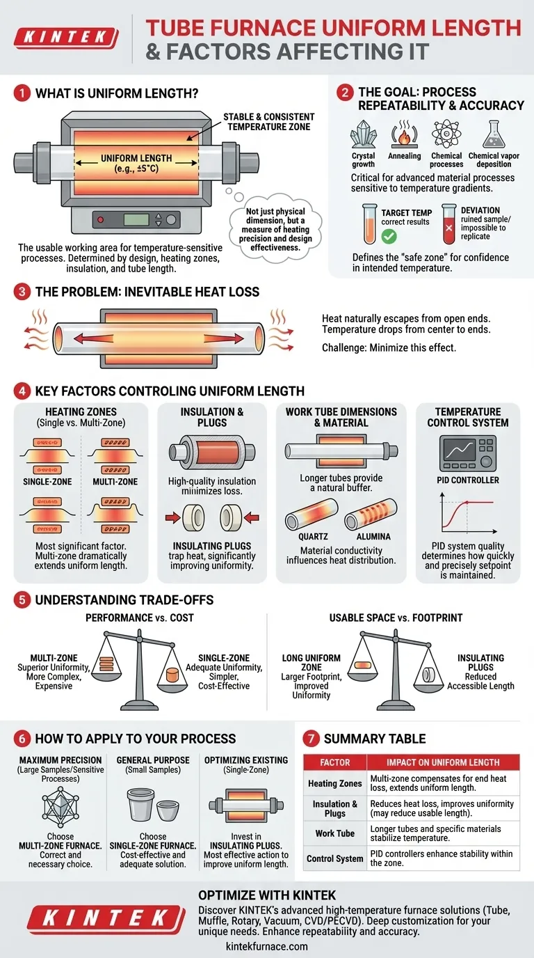 Qual é o comprimento uniforme de um forno tubular e quais fatores o afetam? Maximize a Precisão Térmica do Seu Laboratório Guia Visual