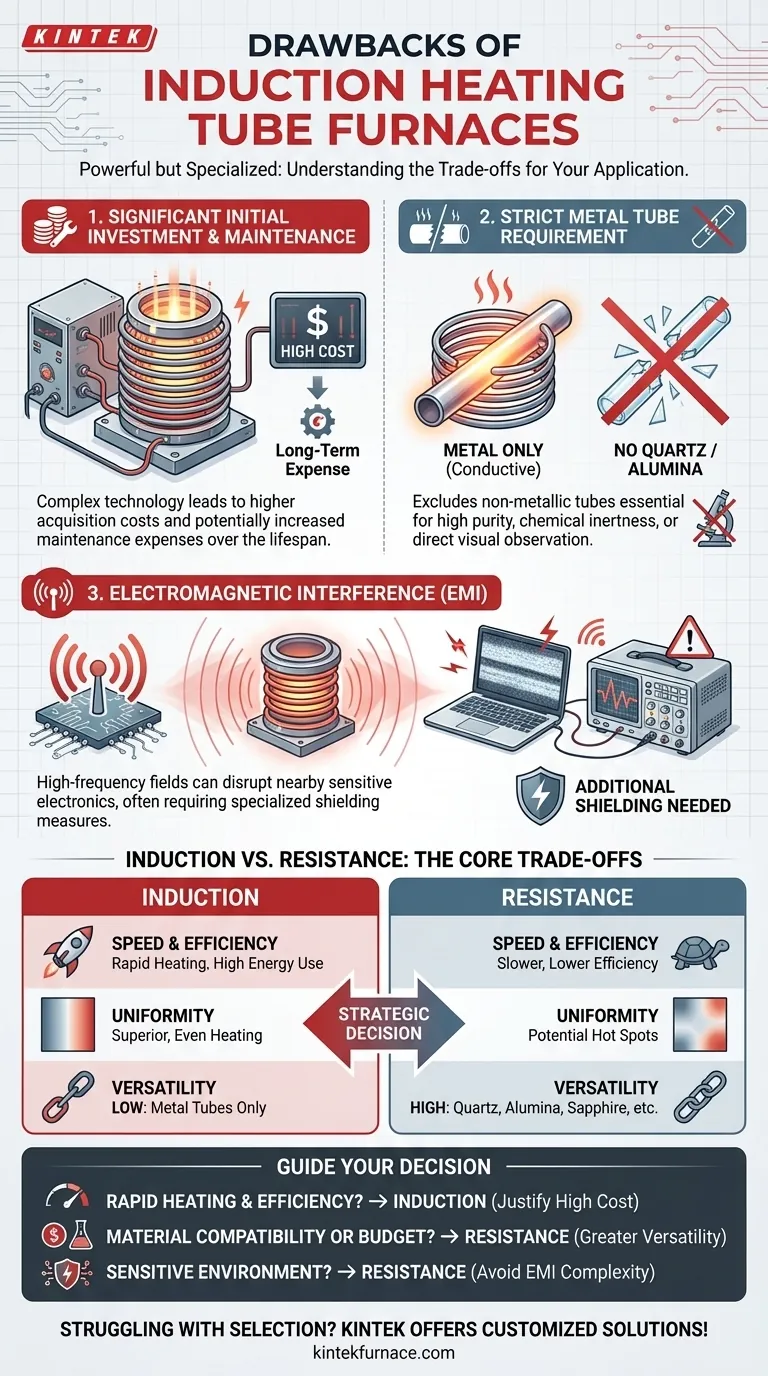 Quais são as desvantagens dos fornos tubulares de aquecimento por indução? Alto Custo, Tubos Metálicos e Problemas de EMI Guia Visual