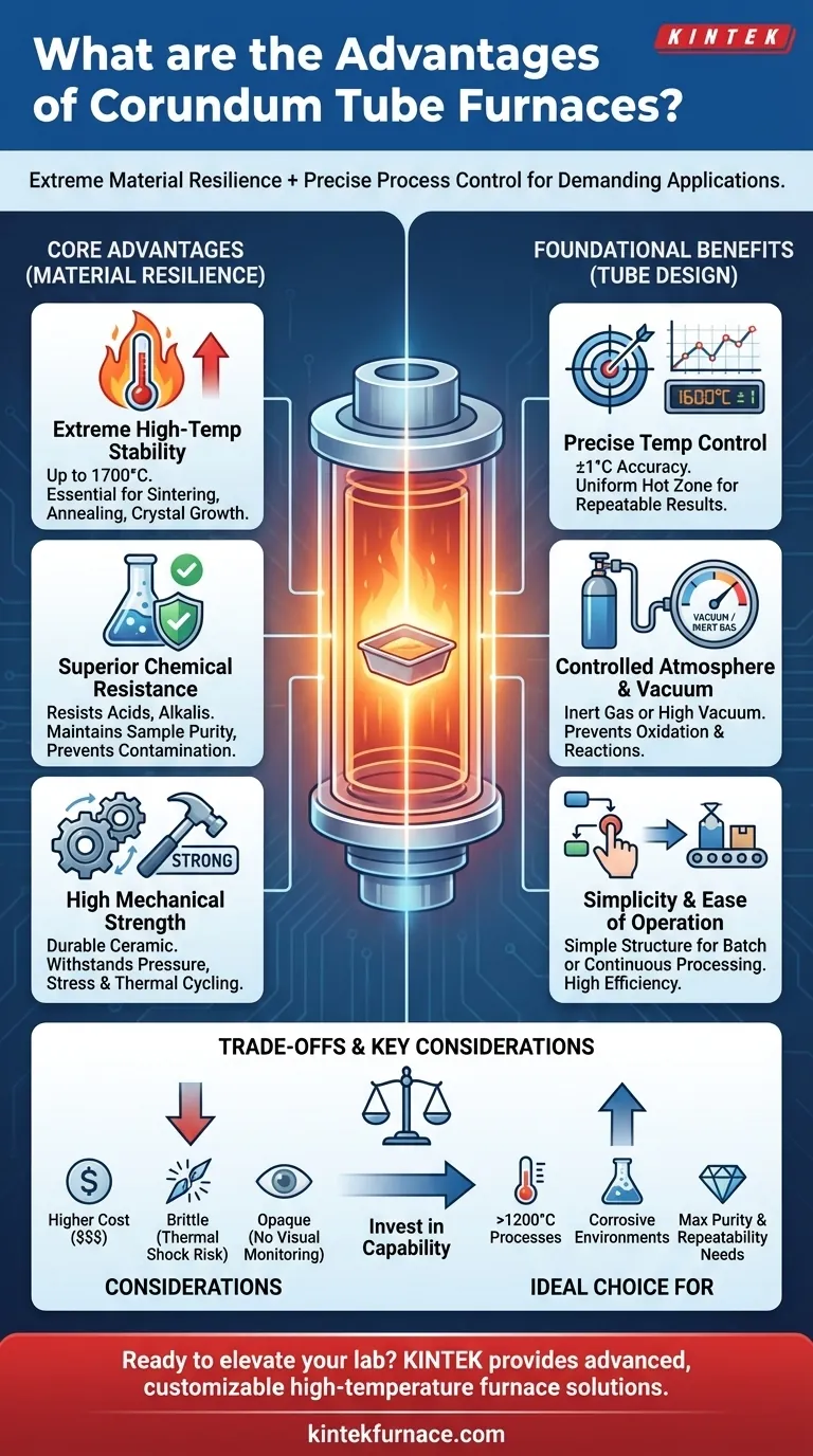 What are the advantages of corundum tube furnaces? Unlock High-Temp, Corrosion-Resistant Processing Visual Guide