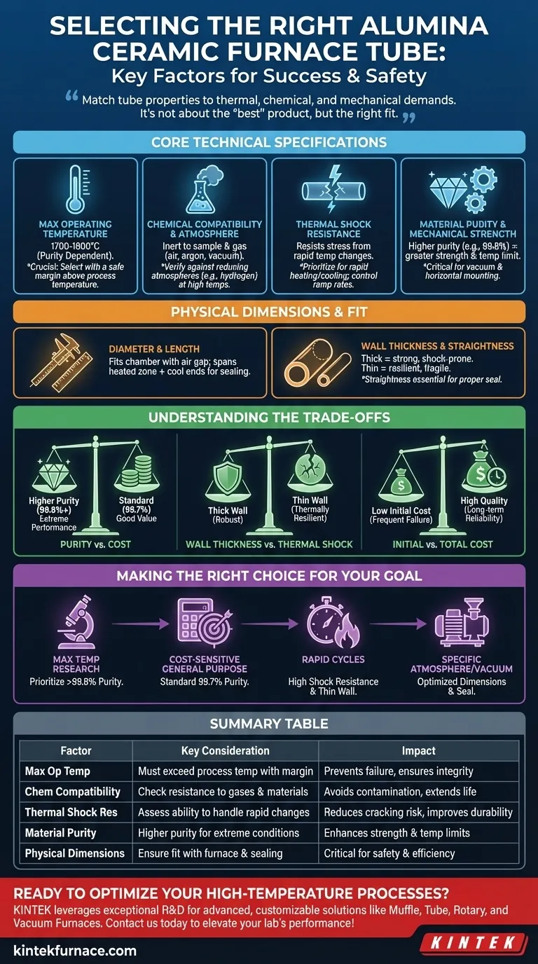 What factors should be considered when selecting an alumina ceramic furnace tube? Ensure Safety and Performance in High-Temp Processes Visual Guide