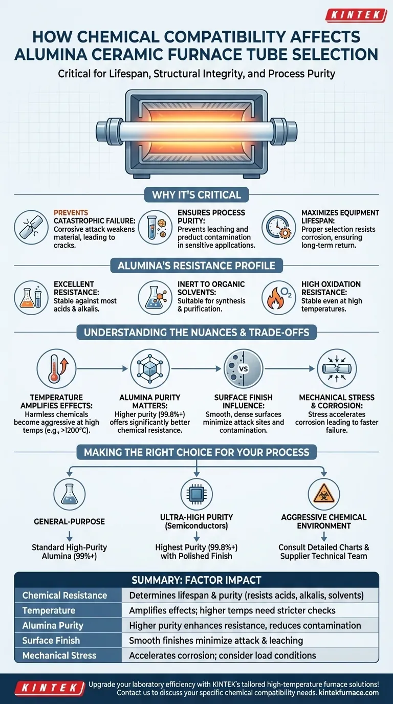 How does chemical compatibility affect the selection of alumina ceramic furnace tubes? Ensure Longevity and Purity Visual Guide