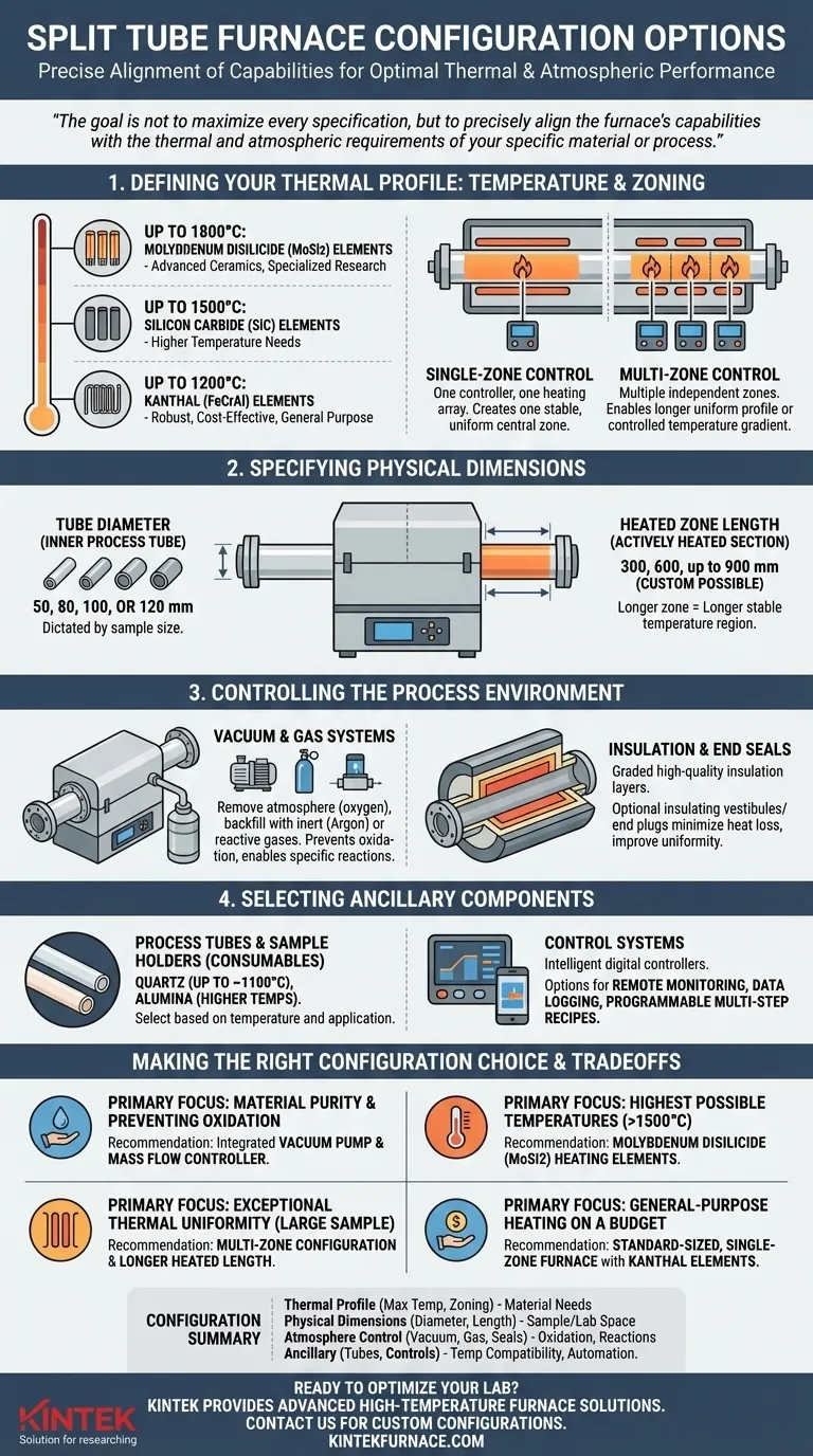 Quais são as opções de configuração disponíveis para fornos tubulares bipartidos? Personalize para Controle Térmico e Atmosférico Preciso Guia Visual