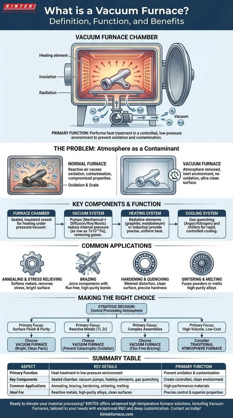 What is a vacuum furnace and what is its primary function? Achieve Purity and Precision in High-Temperature Processing Visual Guide