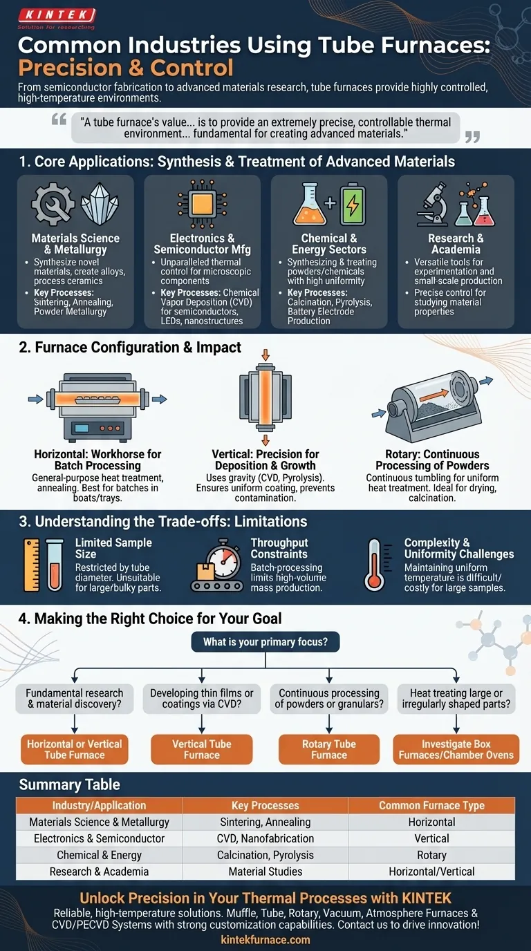 What industries commonly use tube furnaces? Essential for High-Tech Materials and Electronics Visual Guide
