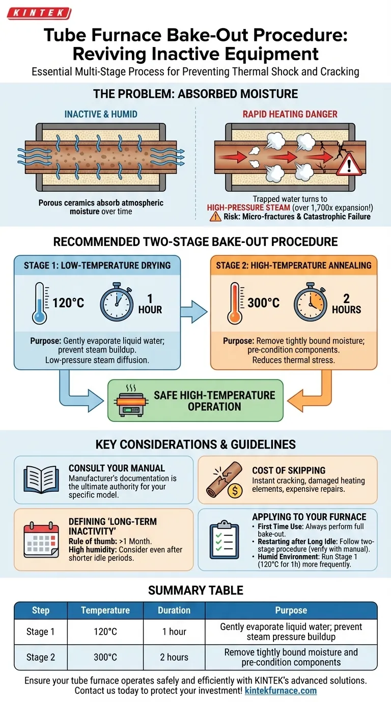 What is the recommended procedure for using a tube furnace after long periods of inactivity? Prevent Damage with Proper Bake-Out Visual Guide