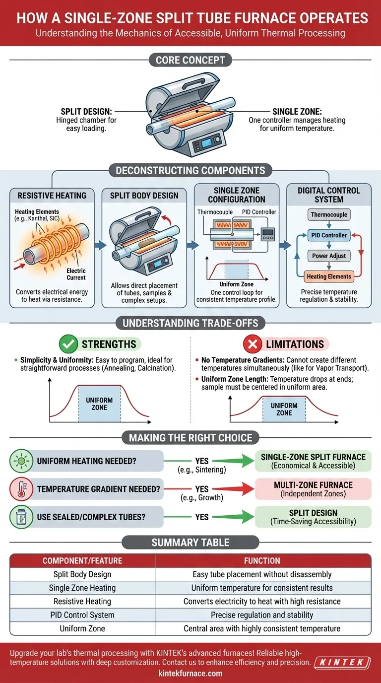 How does a Split Tube Furnace (Single Zone) operate? Unlock Easy Access and Uniform Heating Visual Guide