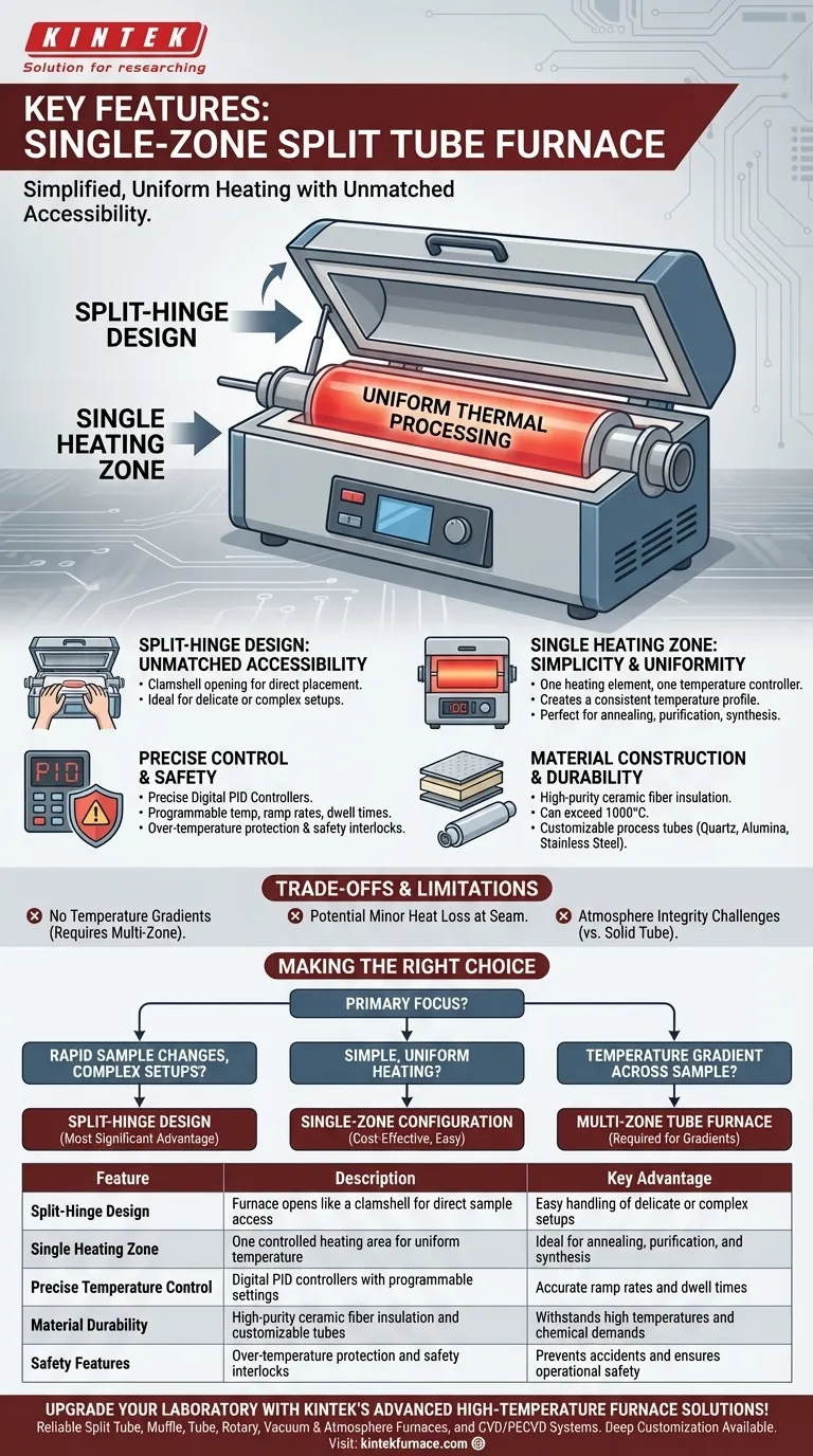 What are the key features of a Split Tube Furnace (Single Zone)? Unlock Easy Access and Uniform Heating Visual Guide