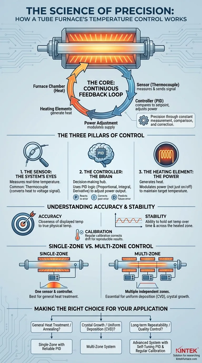 Comment fonctionne le système de contrôle de température d'un four tubulaire ? Maîtrisez le chauffage de précision pour votre laboratoire Guide Visuel