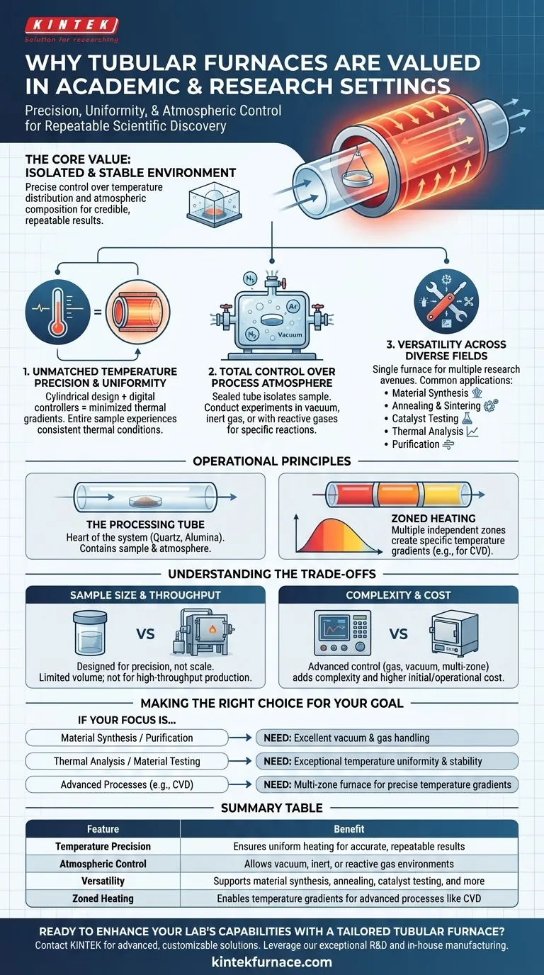Warum werden Rohröfen in akademischen und Forschungsumgebungen geschätzt? Erschließen Sie präzises Heizen für Ihre Experimente Visuelle Anleitung