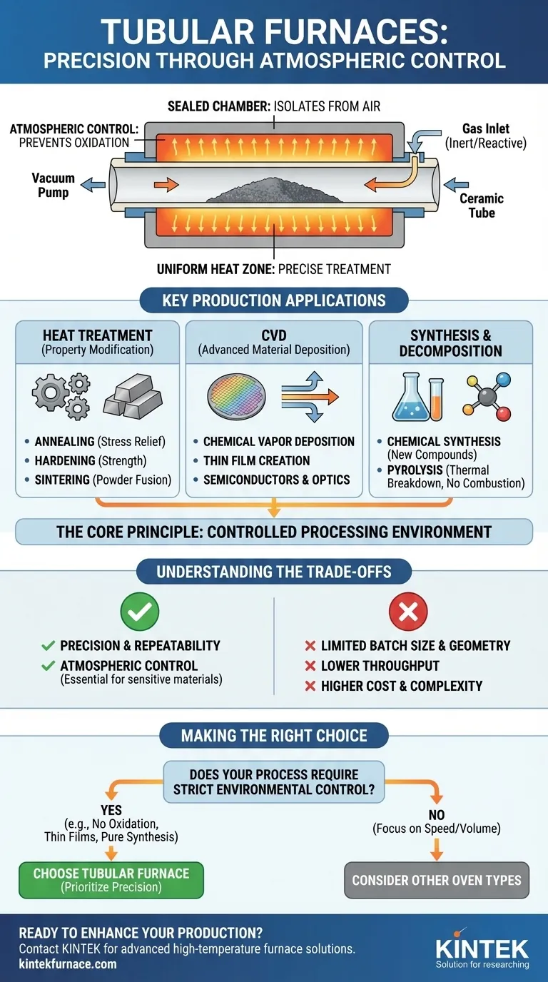 Come vengono utilizzate le fornaci tubolari nella produzione industriale e su piccola scala? Sblocca il calore controllato per risultati di precisione Guida Visiva