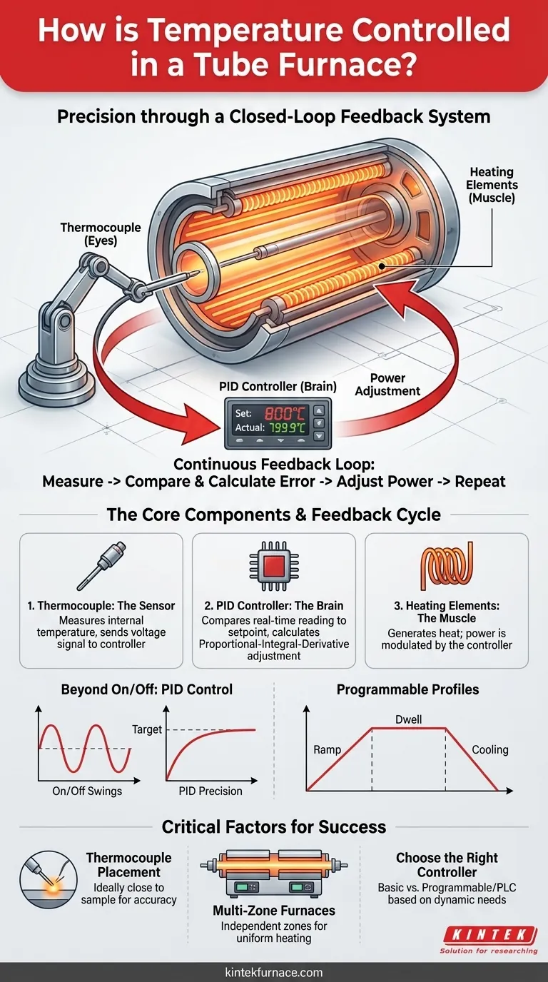 Come viene controllata la temperatura in un forno a tubo? Padroneggia processi termici precisi per il tuo laboratorio Guida Visiva