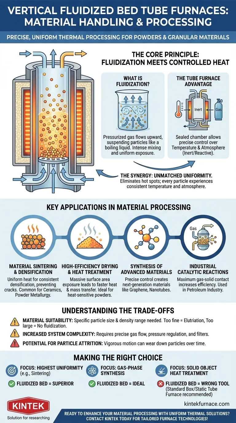 How are vertical fluidized bed tube furnaces utilized in material handling and processing? Achieve Uniform Thermal Processing for Powders Visual Guide