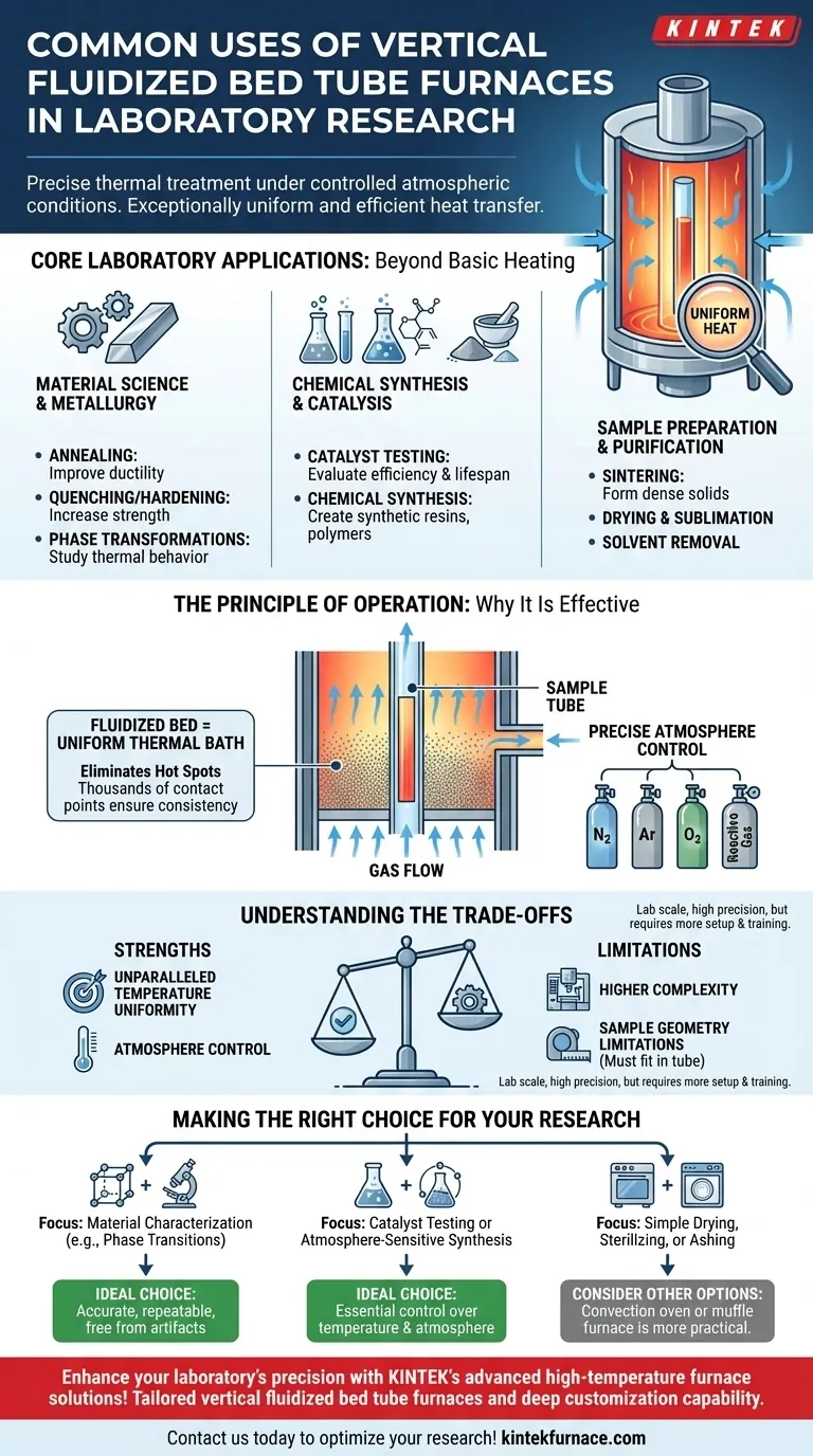 What are the common uses of vertical fluidized bed tube furnaces in laboratory research? Discover Precision Thermal Solutions Visual Guide