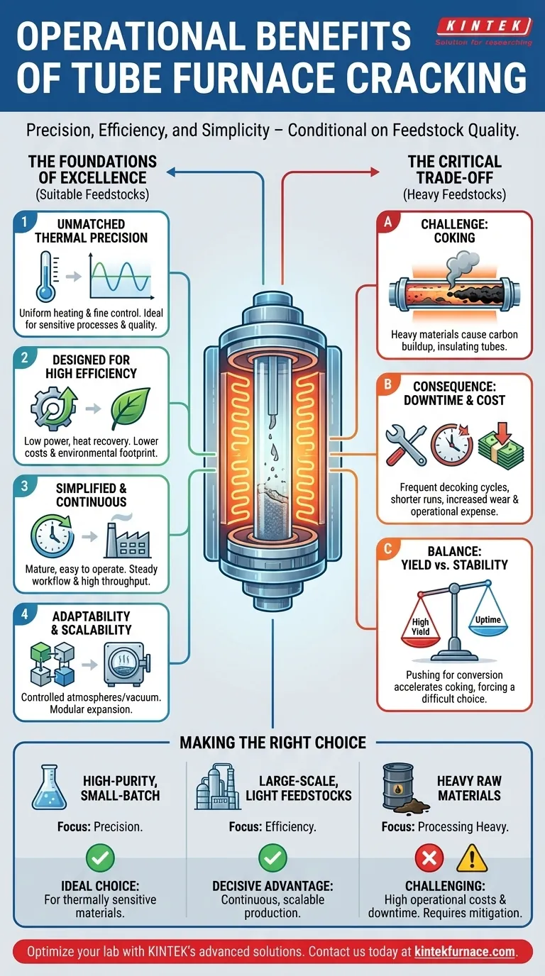 Quali sono i benefici operativi specifici del cracking in forno a tubo? Sbloccare efficienza e precisione nella lavorazione dei materiali Guida Visiva