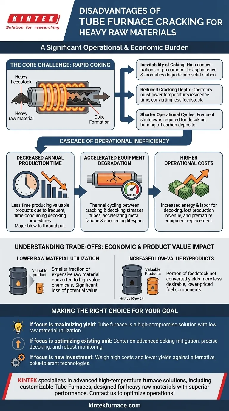 Welche Nachteile hat das Cracken im Rohrofen bei der Verarbeitung schwerer Rohmaterialien? Vermeiden Sie kostspielige Ausfallzeiten und Ineffizienz Visuelle Anleitung