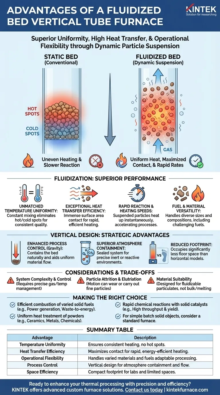 Quais são as vantagens de um forno tubular vertical de leito fluidizado? Desbloqueie uma Eficiência Superior no Tratamento Térmico Guia Visual