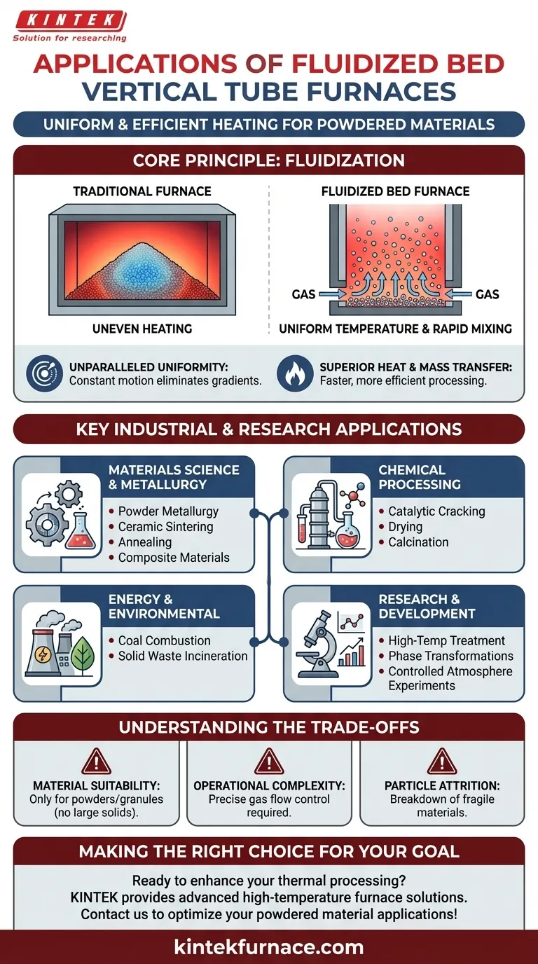 Quais são as aplicações dos fornos de tubo vertical de leito fluidizado? Obtenha Aquecimento Uniforme para Materiais em Pó Guia Visual