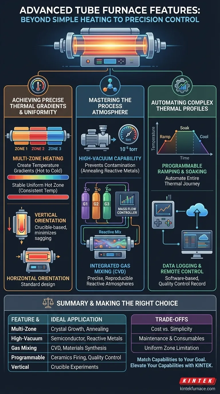 Quali sono alcune delle caratteristiche avanzate dei forni a tubo più elaborati? Sblocca il controllo di precisione per i processi ad alta temperatura Guida Visiva