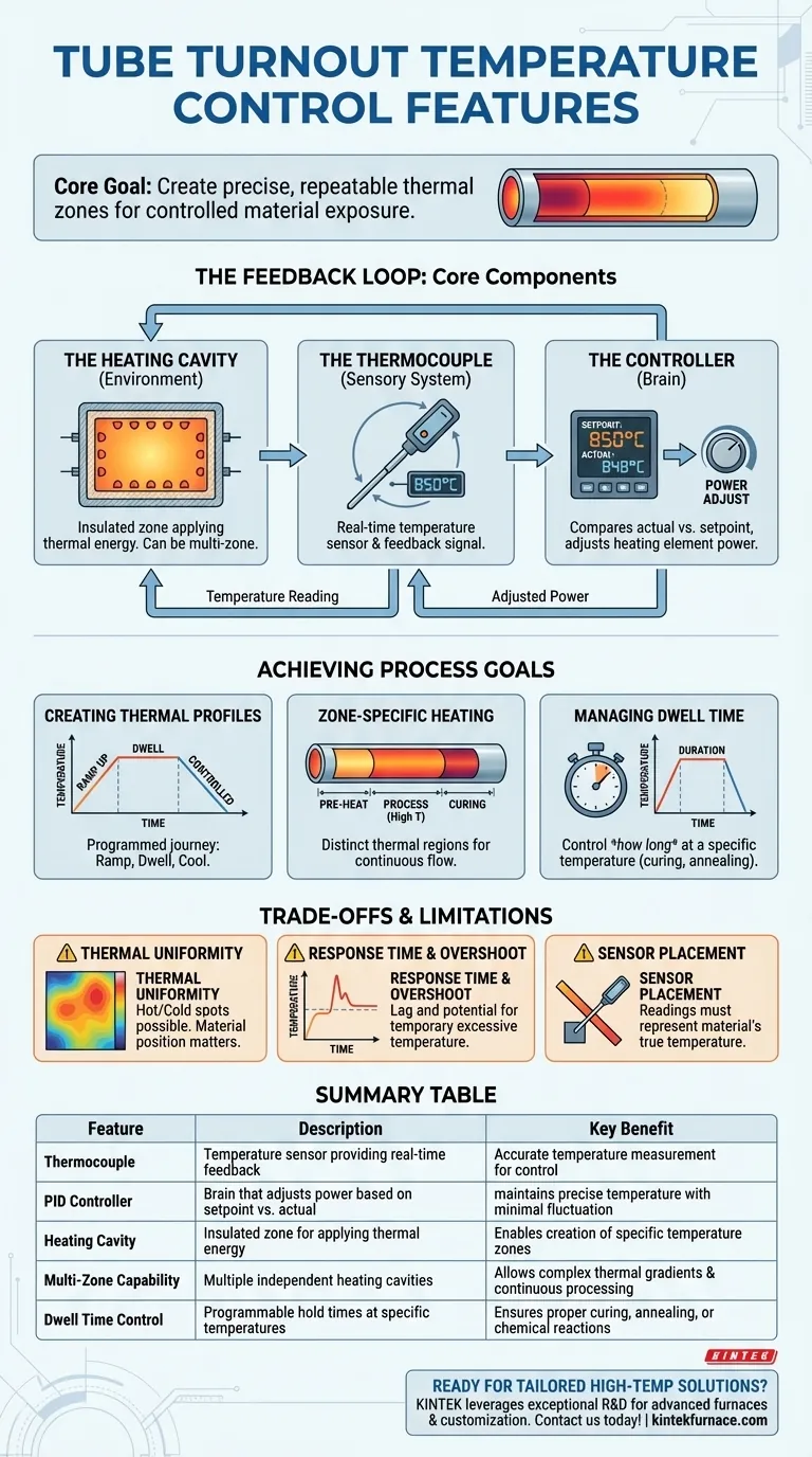 Quali caratteristiche di controllo della temperatura hanno tipicamente i forni a tubo rotante? Ottieni una gestione termica precisa per il tuo laboratorio Guida Visiva