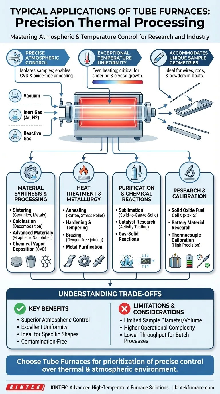 What are the typical applications of tube furnaces? Unlock Precise Thermal Processing for Your Lab Visual Guide