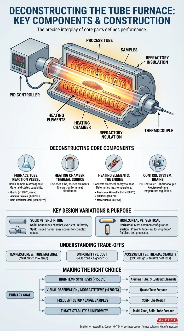 What is the key component of a tube furnace and how is it constructed? Unlock Precision Heating for Your Lab Visual Guide