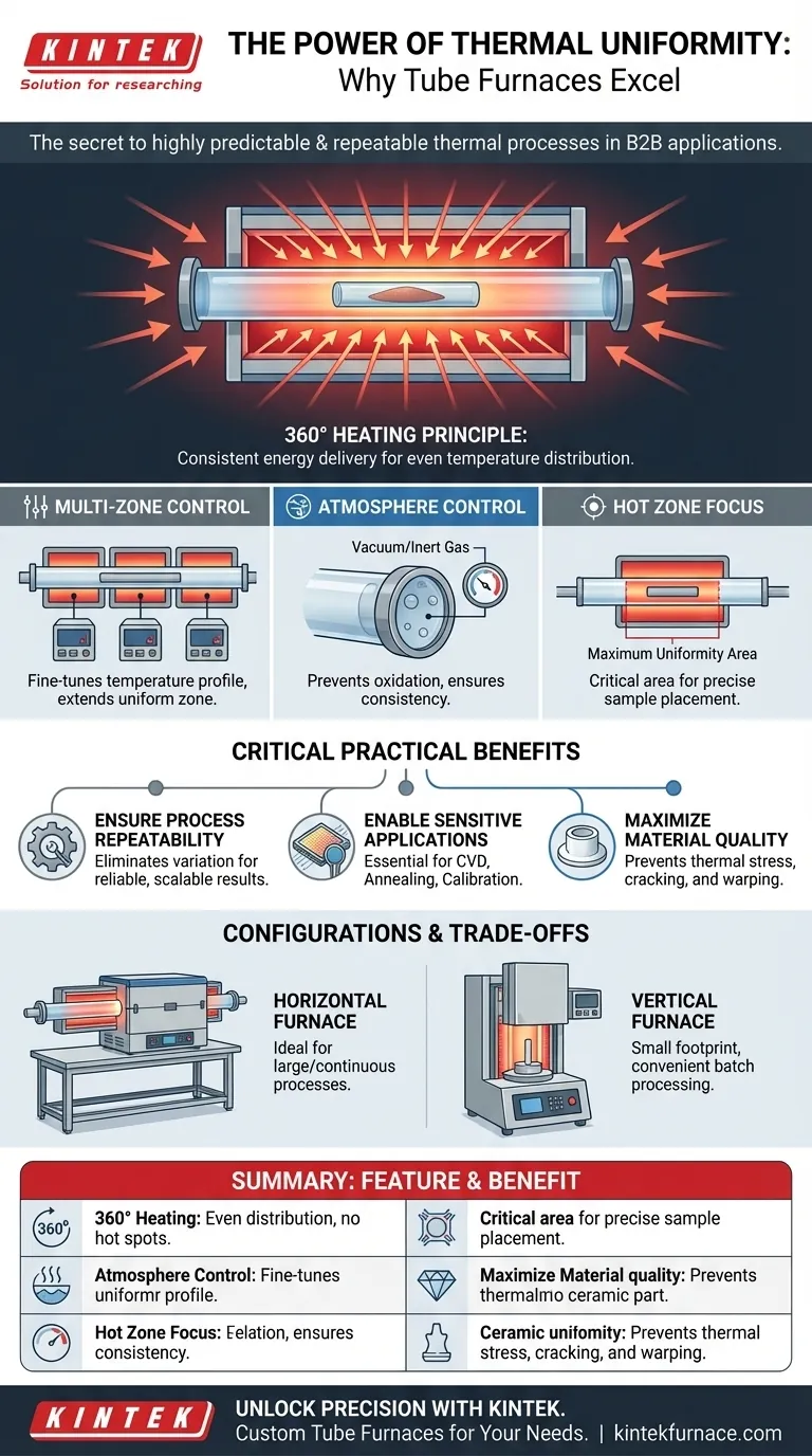 Почему термическая однородность является значительным преимуществом трубчатых печей? Достижение равномерного нагрева для точных процессов Визуальное руководство
