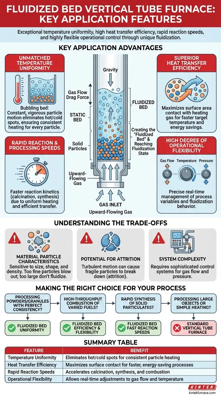Quais são as principais características de aplicação de um forno tubular vertical de leito fluidizado? Aumente a Eficiência e a Uniformidade Guia Visual