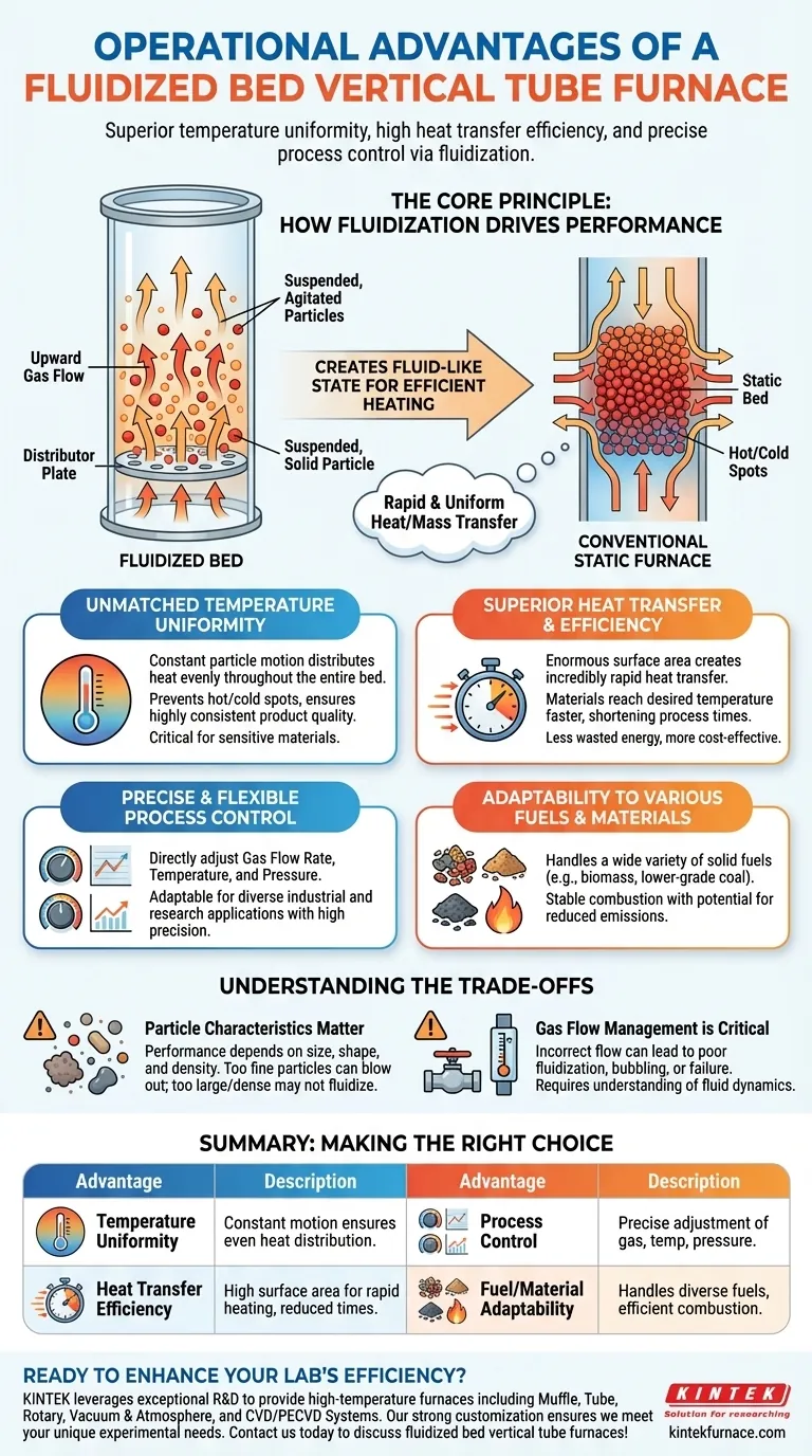What advantages does a fluidized bed vertical tube furnace offer in terms of operation? Unlock Superior Heat Transfer and Uniformity Visual Guide