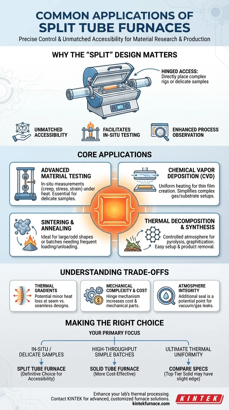 What are some common applications of split tube furnaces? Unlock Easy Sample Access for Your Lab Visual Guide