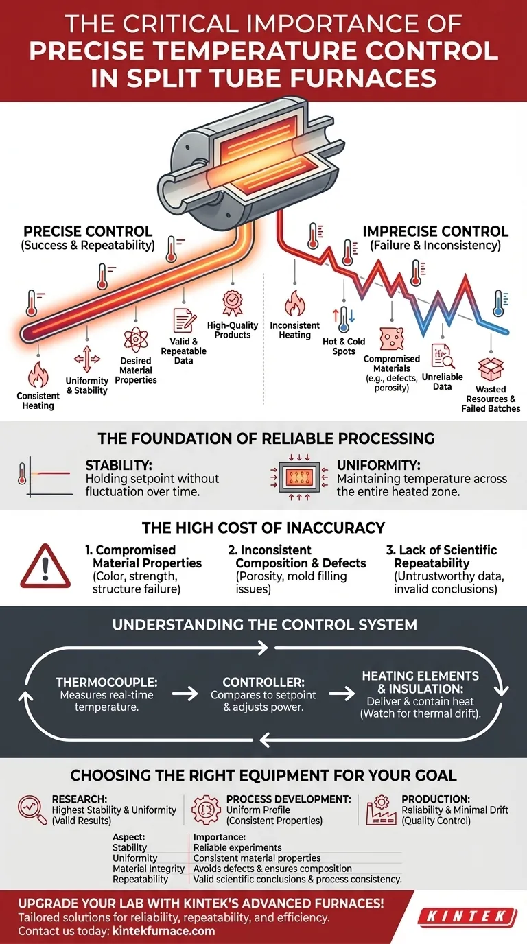 분할관로형 전기로에서 정밀한 온도 제어가 중요한 이유는 무엇인가요? 신뢰할 수 있는 재료 가공 보장 시각적 가이드