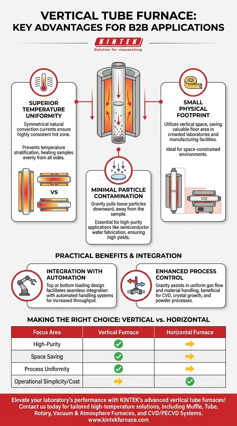 Quali sono i principali vantaggi di un forno tubolare verticale? Purezza superiore, uniformità e risparmio di spazio Guida Visiva