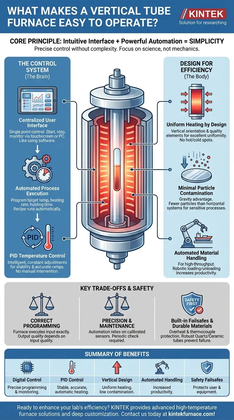 Cosa rende un forno a tubo verticale facile da usare? Scopri l'automazione intuitiva per il riscaldamento di precisione Guida Visiva