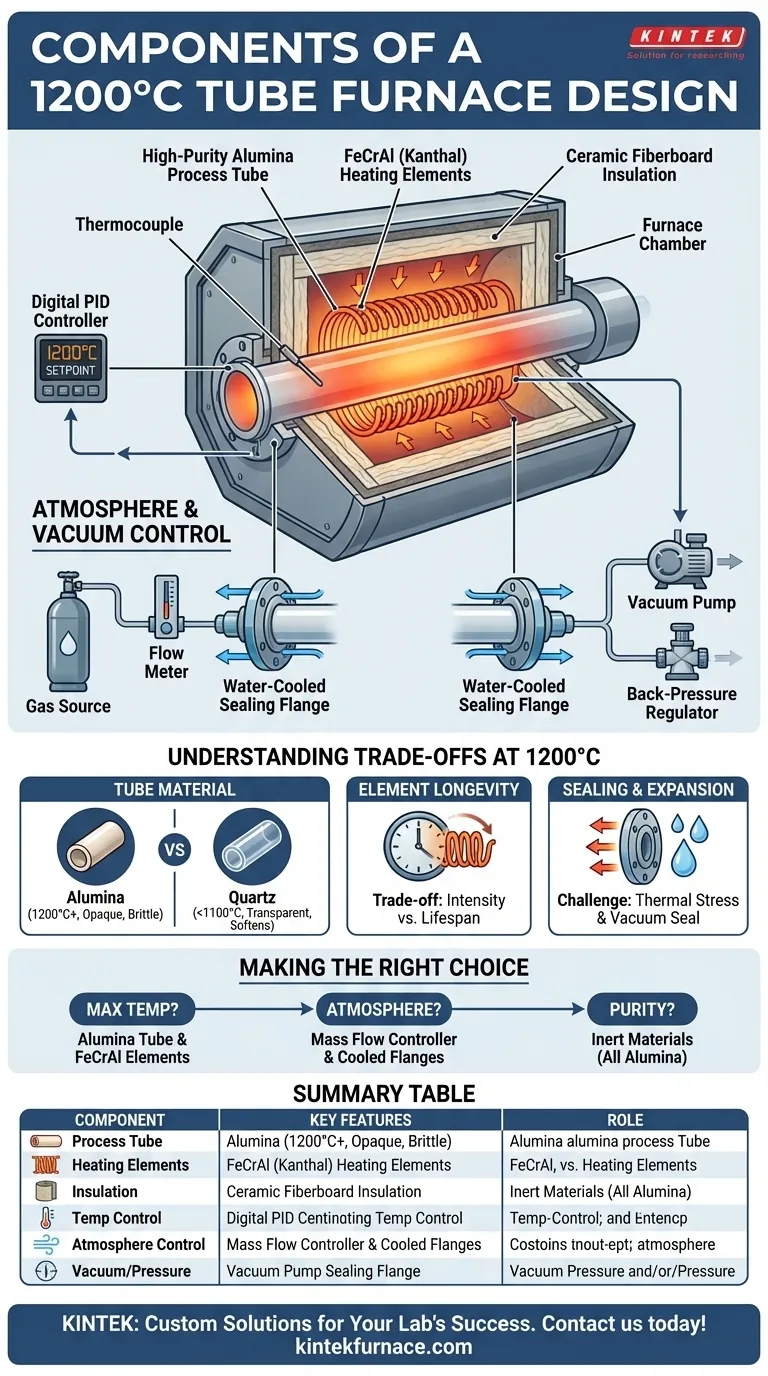 What are the components of a basic tube furnace design capable of withstanding 1200°C? Essential Parts for High-Temp Labs Visual Guide