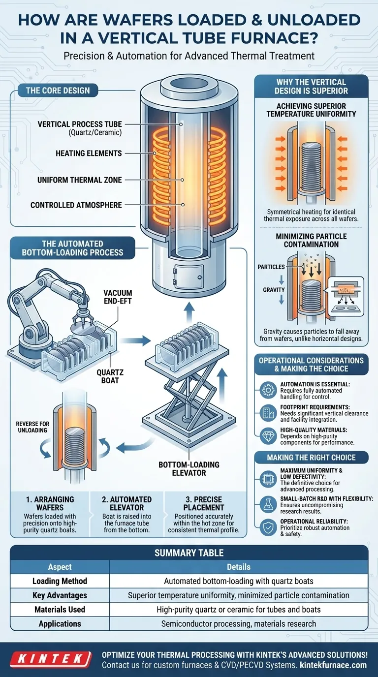 How are wafers loaded and unloaded in a vertical tube furnace? Achieve Precision and Purity in Wafer Processing Visual Guide