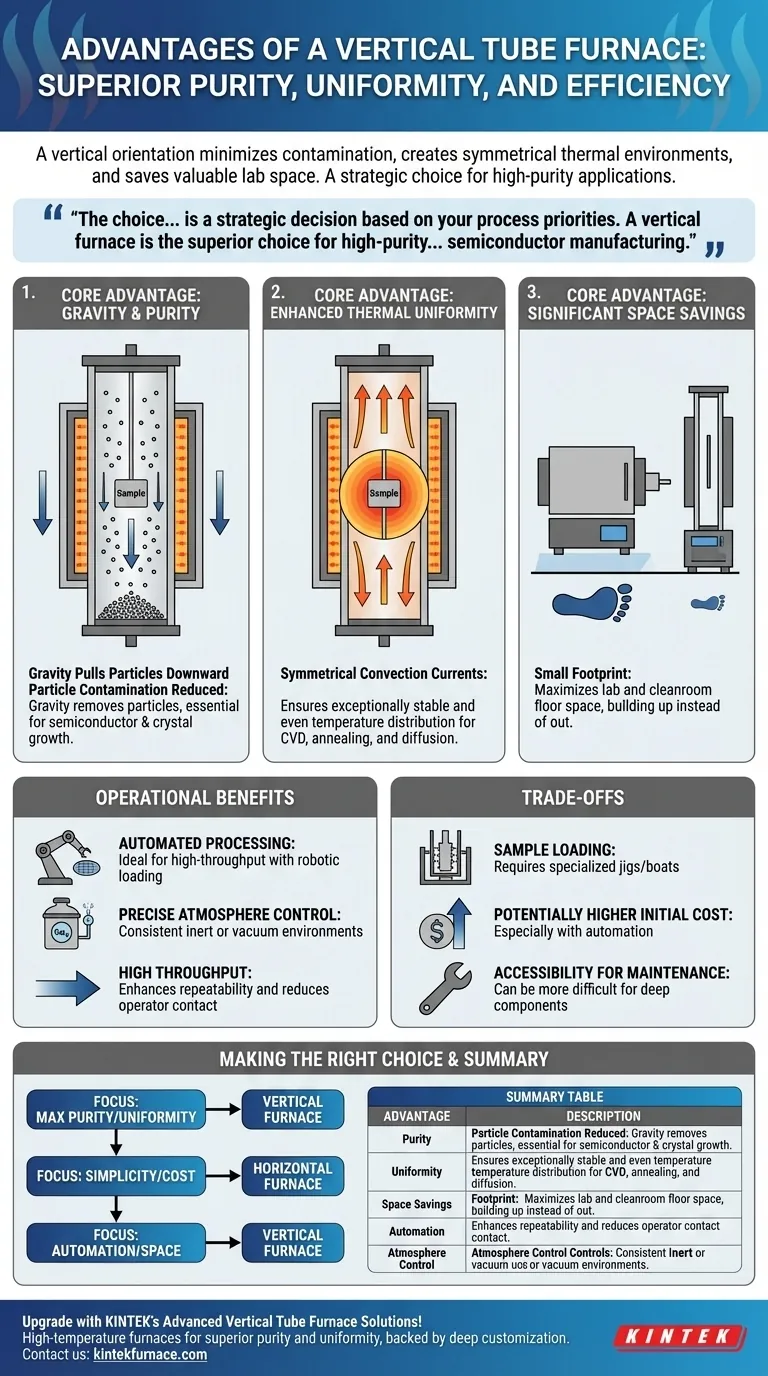 Quali sono i vantaggi dell'utilizzo di un forno a tubo verticale? Ottieni purezza superiore e uniformità termica Guida Visiva