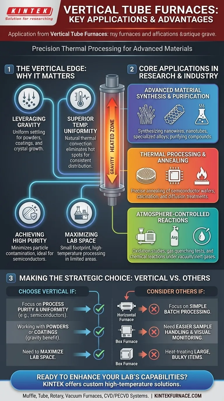 What are the main applications of a vertical tube furnace? Leverage Gravity for Superior Thermal Processing Visual Guide