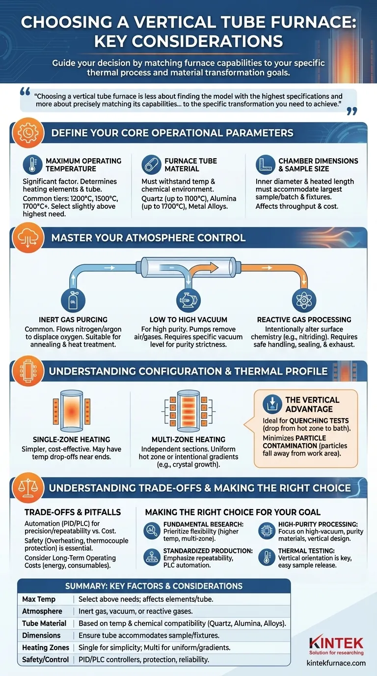 Quali fattori devono essere considerati nella scelta di un forno a tubo verticale? Criteri chiave di selezione per prestazioni ottimali Guida Visiva