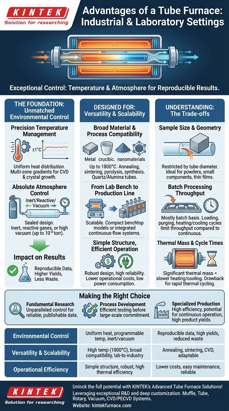 工業用および実験室用として管状炉を使用する主な利点は何ですか？精密な温度および雰囲気制御を実現する ビジュアルガイド