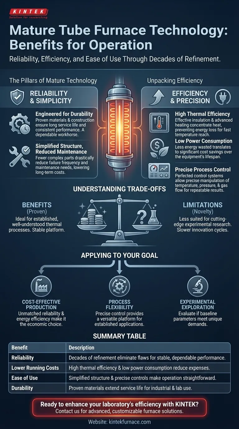 How does the mature technology of a tube furnace benefit its operation? Achieve Reliable, Cost-Effective Heat Processing Visual Guide