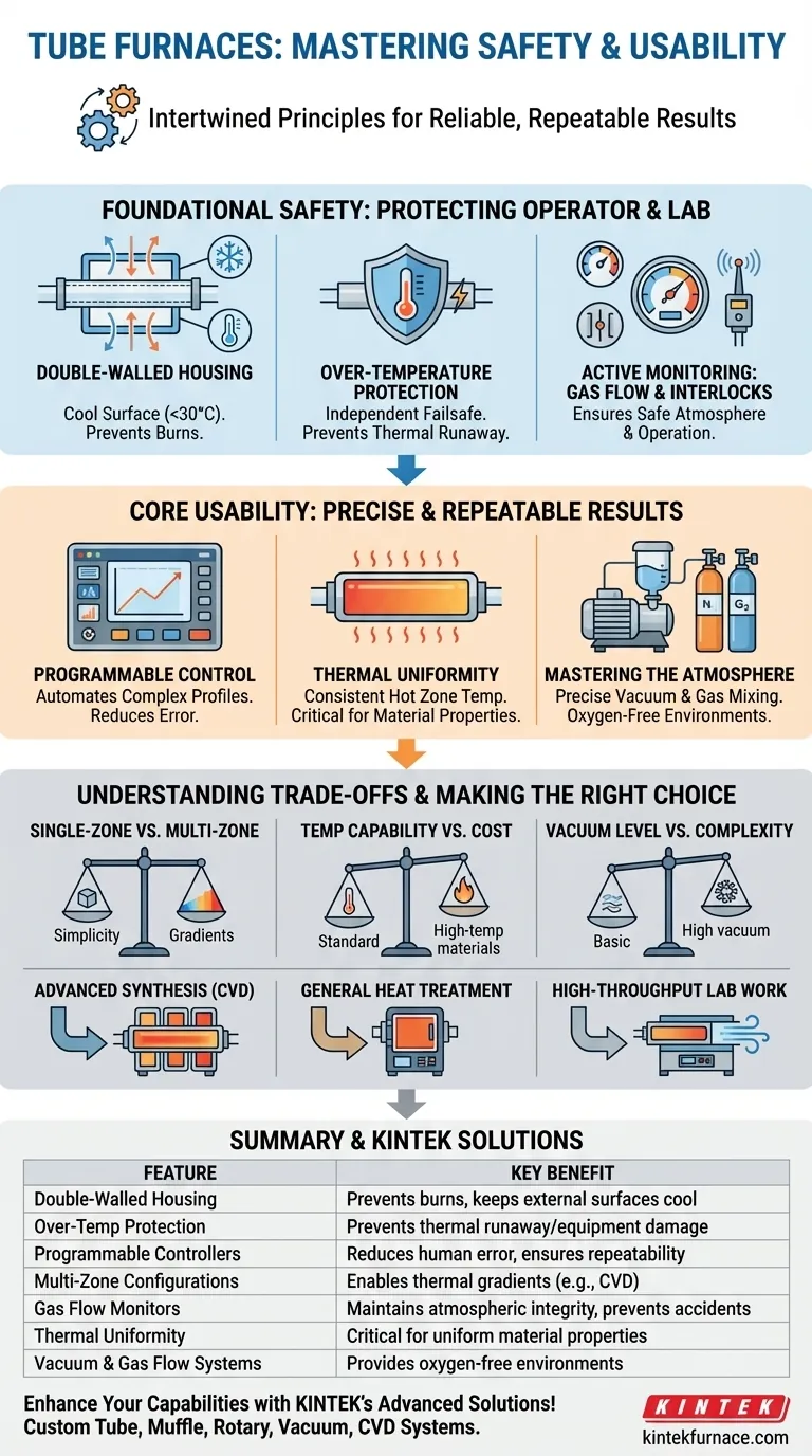 튜브 퍼니스의 안전성과 유용성에는 어떤 특징이 있나요?고온 정밀도를 위한 필수 요소 시각적 가이드