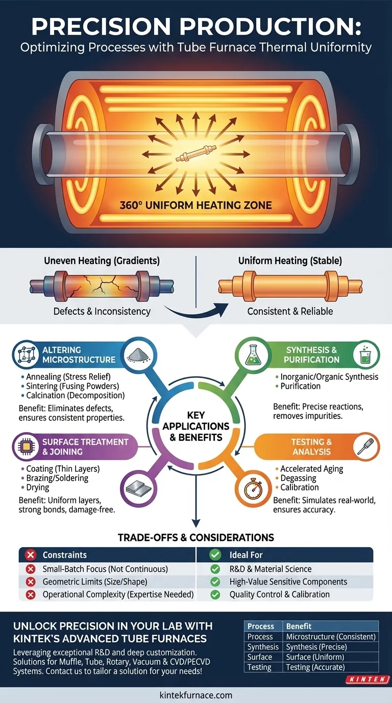 Quels types de procédés de production bénéficient de l'uniformité thermique des fours tubulaires ? Améliorez la précision dans le traitement des matériaux Guide Visuel